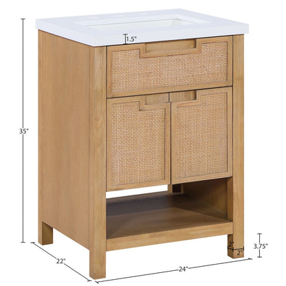Soren 24" Natural Engineered Stone And Solid Wood Bathroom Vanity