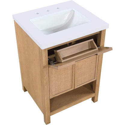 Soren 24" Natural Engineered Stone And Solid Wood Bathroom Vanity