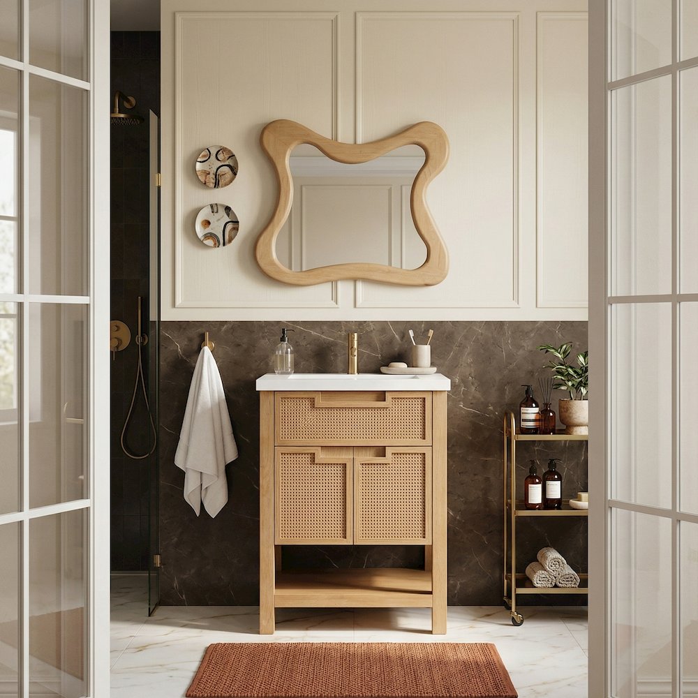 Soren 24" Natural Engineered Stone And Solid Wood Bathroom Vanity