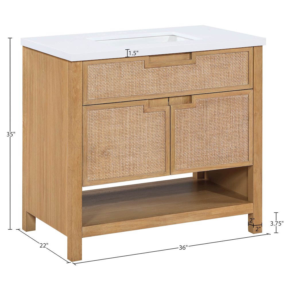 Soren 36" Natural Engineered Stone And Solid Wood Bathroom Vanity