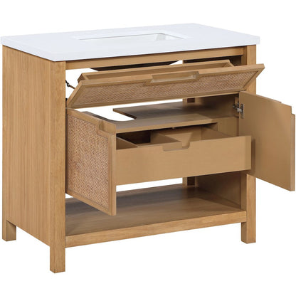Soren 36" Natural Engineered Stone And Solid Wood Bathroom Vanity