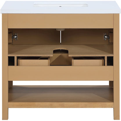 Soren 36" Natural Engineered Stone And Solid Wood Bathroom Vanity