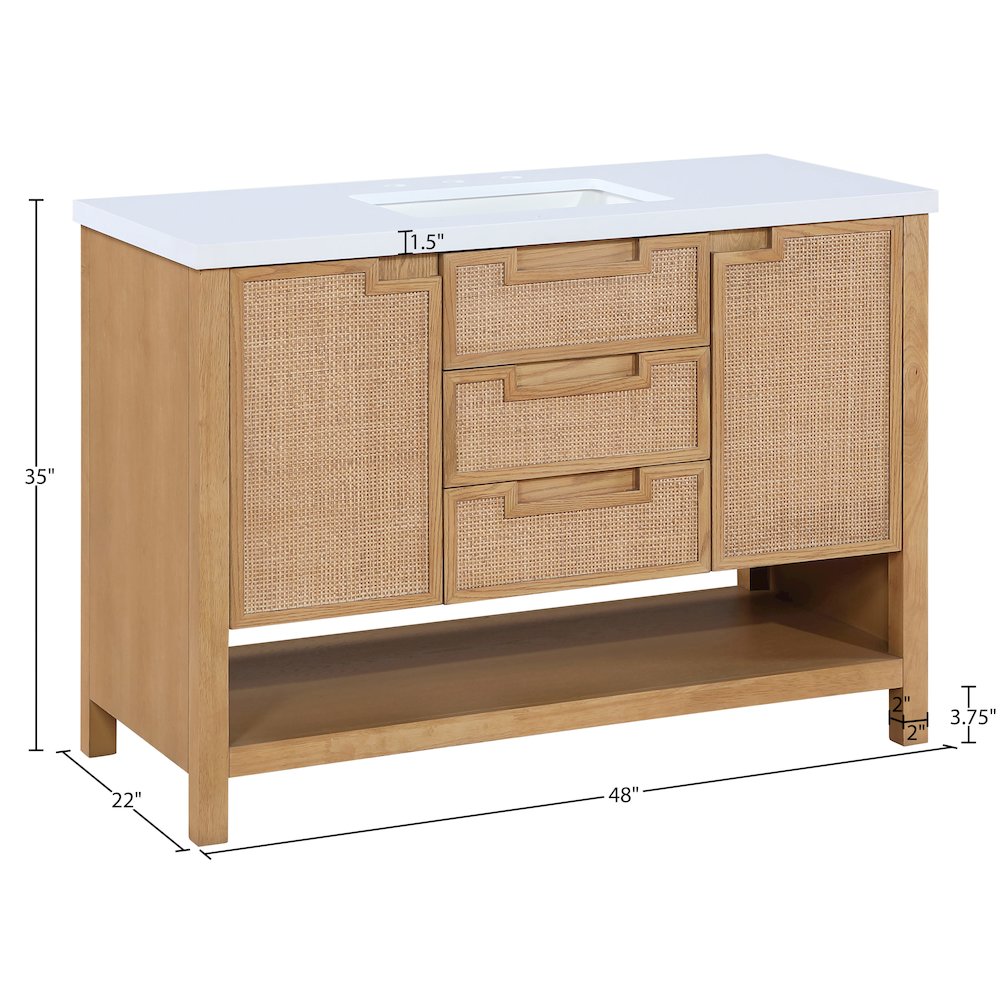Soren 48" Natural Engineered Stone And Solid Wood Bathroom Vanity