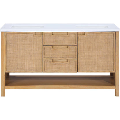 Soren 60" Natural Engineered Stone And Solid Wood Bathroom Vanity