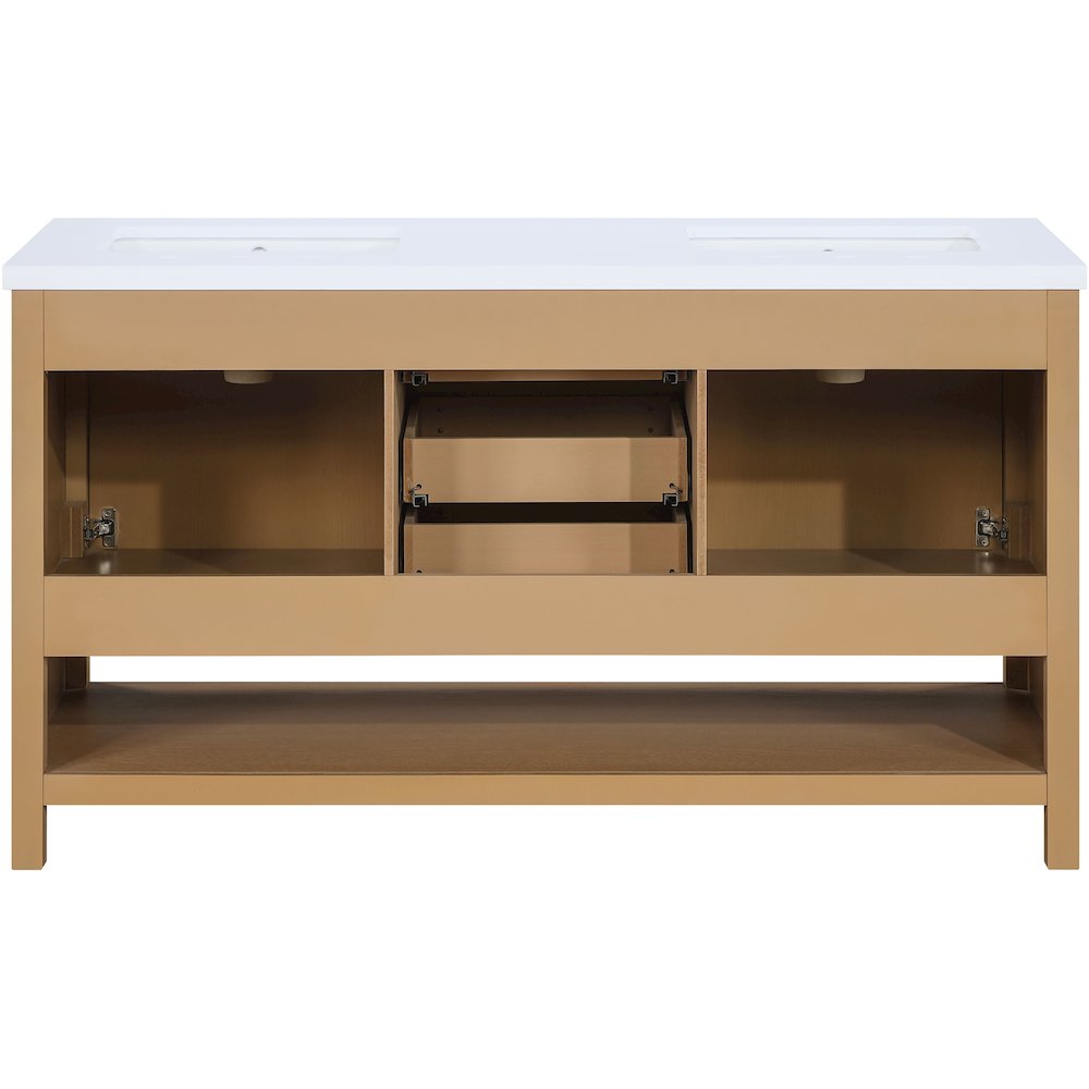 Soren 60" Natural Engineered Stone And Solid Wood Bathroom Vanity