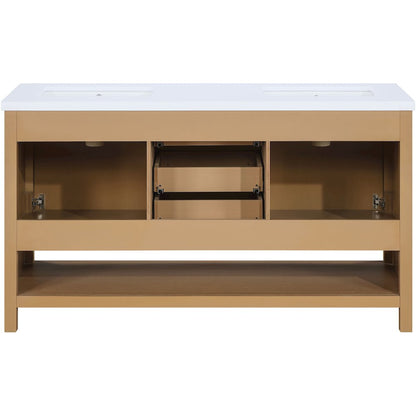 Soren 60" Natural Engineered Stone And Solid Wood Bathroom Vanity