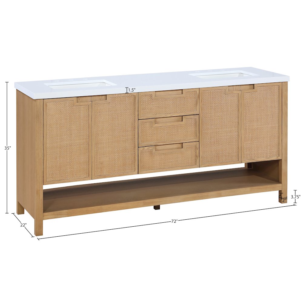 Soren 72" Natural Engineered Stone And Solid Wood Bathroom Vanity