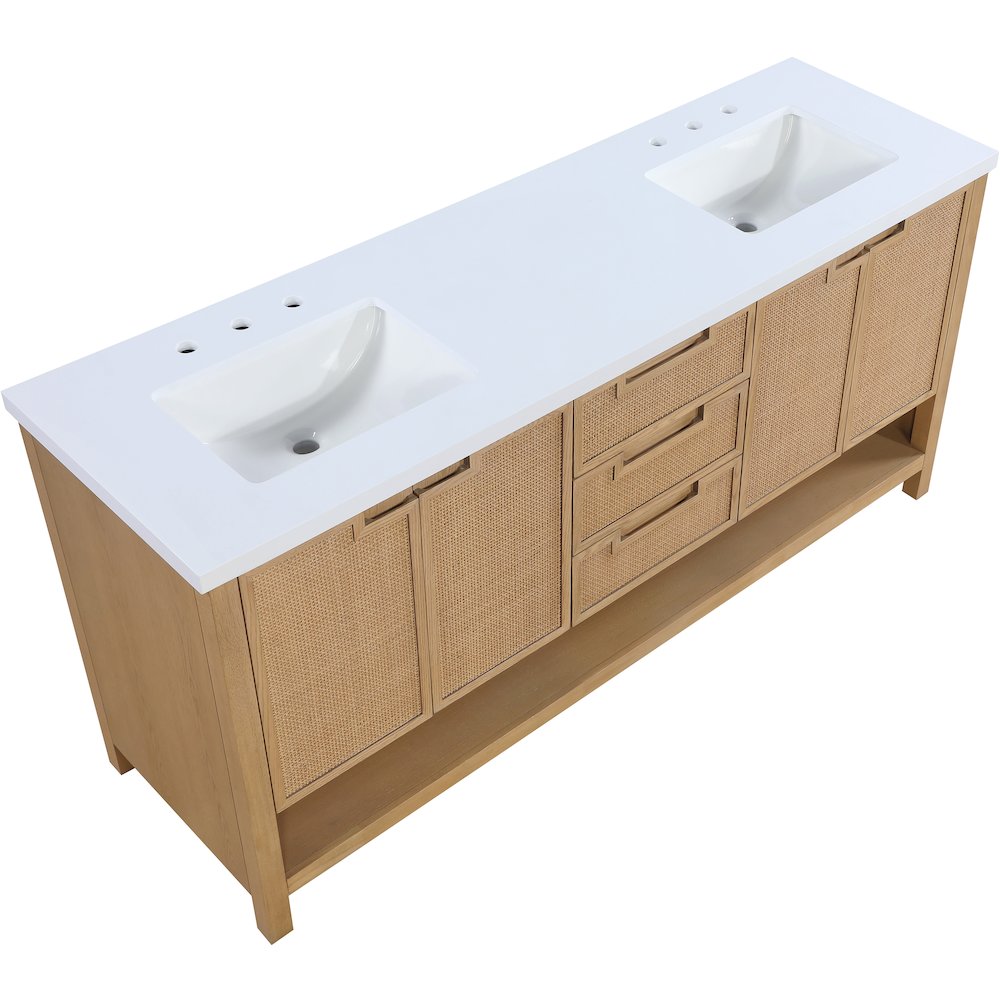 Soren 72" Natural Engineered Stone And Solid Wood Bathroom Vanity