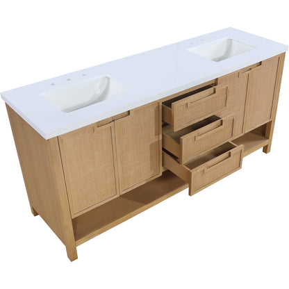 Soren 72" Natural Engineered Stone And Solid Wood Bathroom Vanity