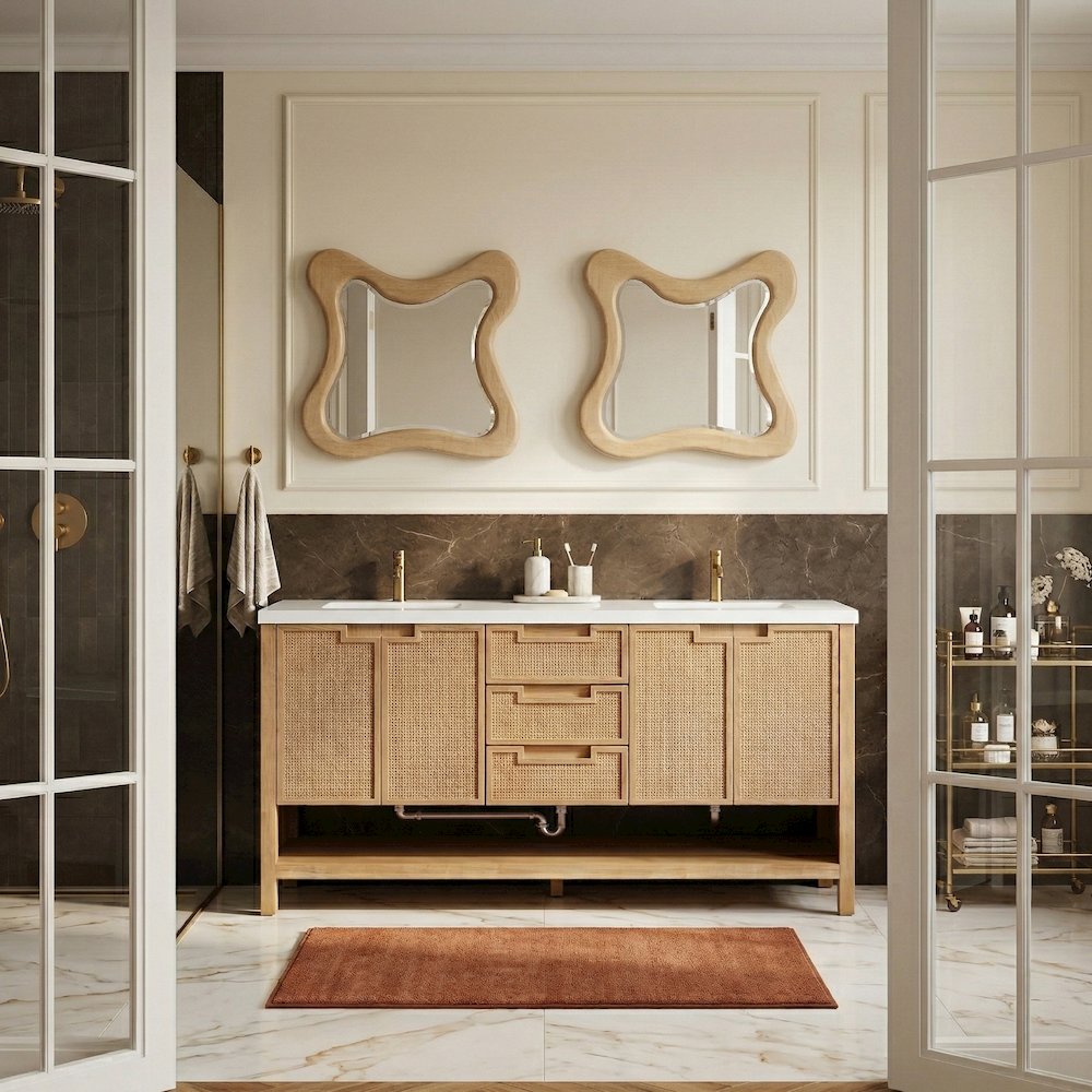 Soren 72" Natural Engineered Stone And Solid Wood Bathroom Vanity