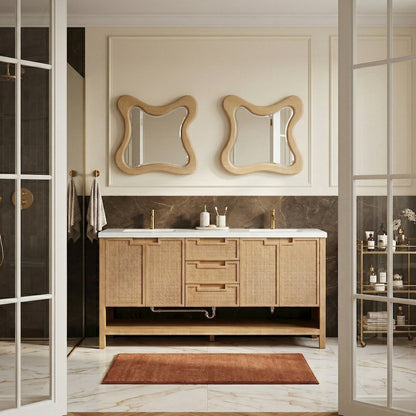 Soren 72" Natural Engineered Stone And Solid Wood Bathroom Vanity