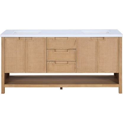 Soren 72" Natural Engineered Stone And Solid Wood Bathroom Vanity