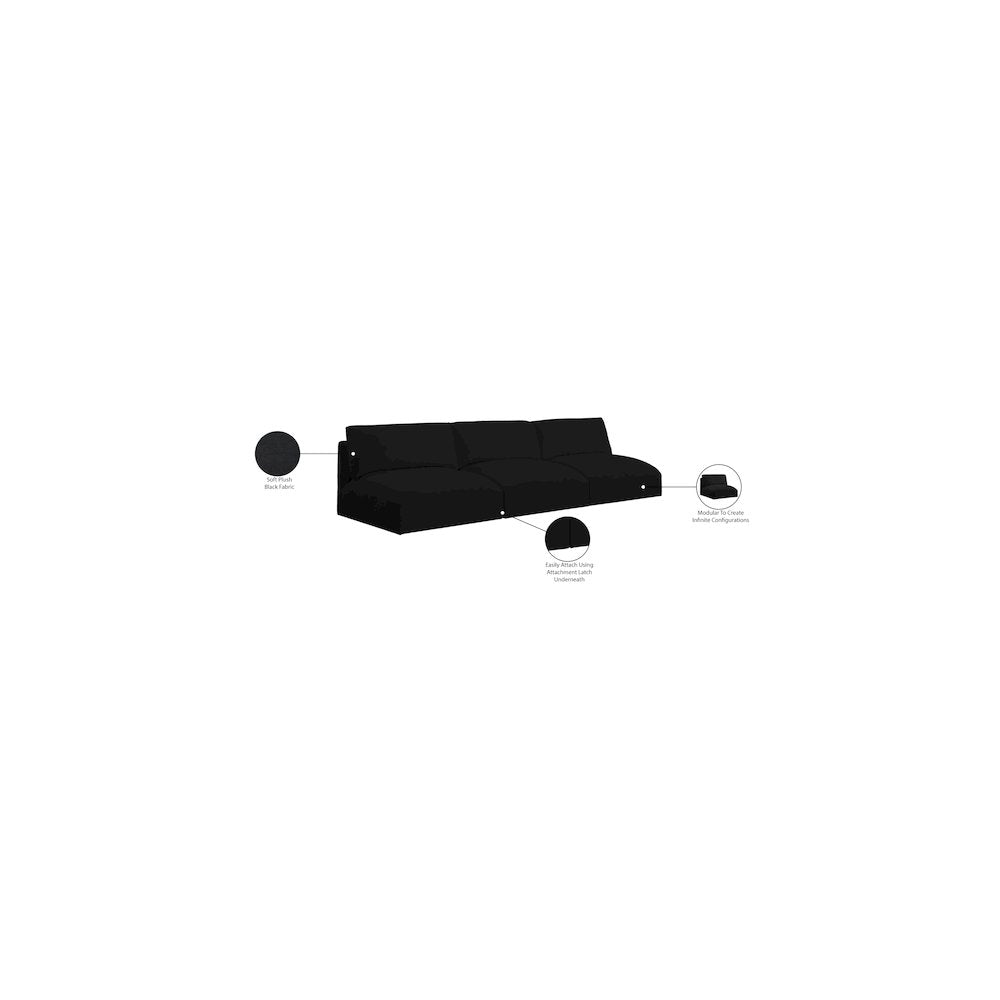 Ease Black Polyester Fabric Modular Sofa