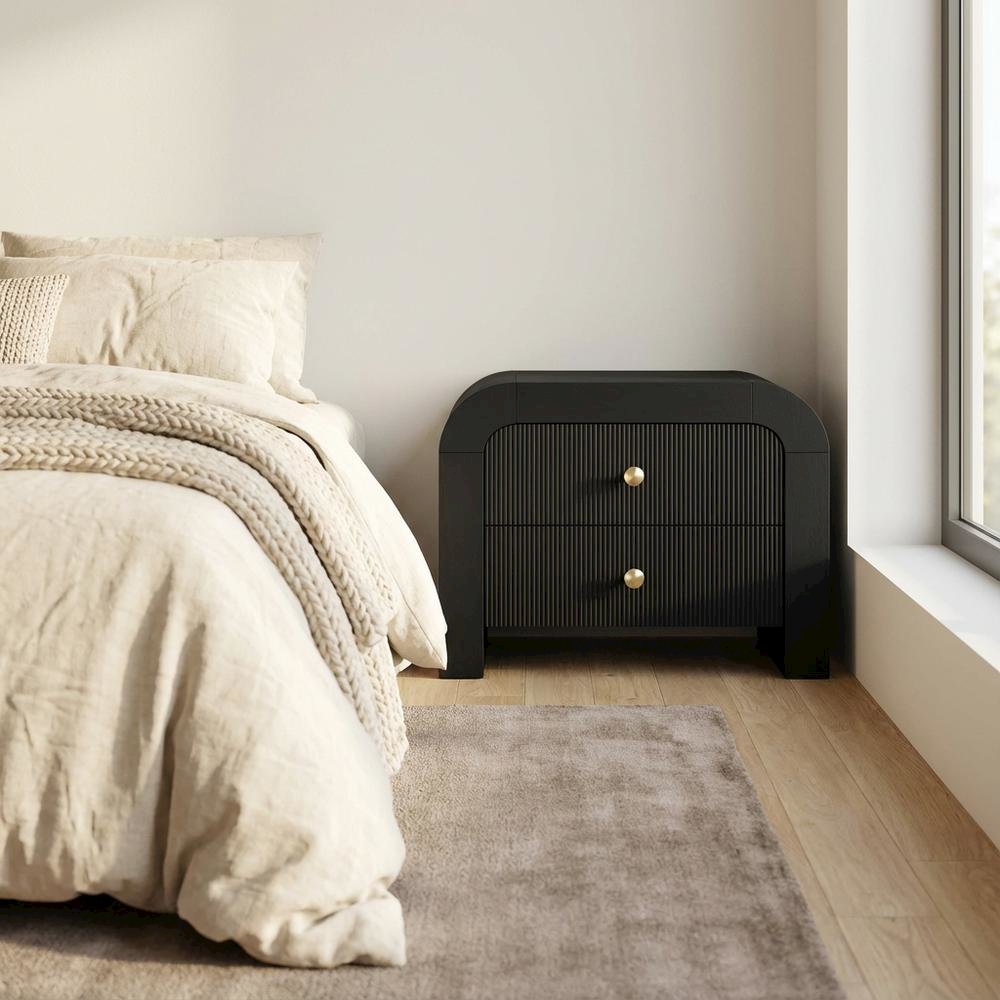 Contemporary Black Nightstand with Sleek Finish and Compact Design