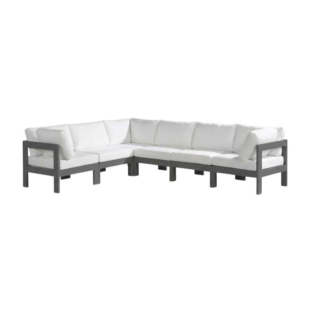 White Fabric Outdoor Patio Modular Sectional With Contemporary Style
