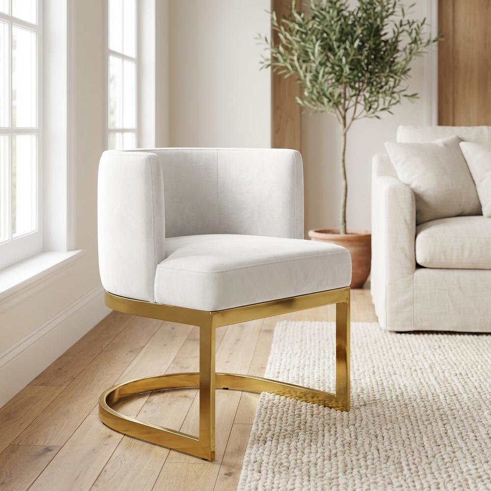 Gold Velvet Dining Chair with Contemporary Design and Padded Seat