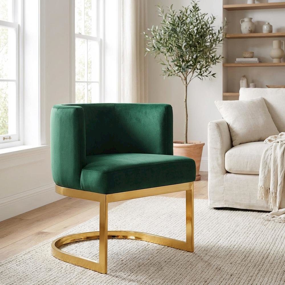Gold Velvet Dining Chair with Armrests and Contemporary Design