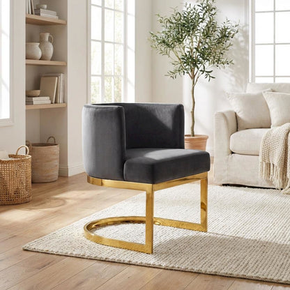 Gold Velvet Dining Chair with Armrests and Contemporary Design