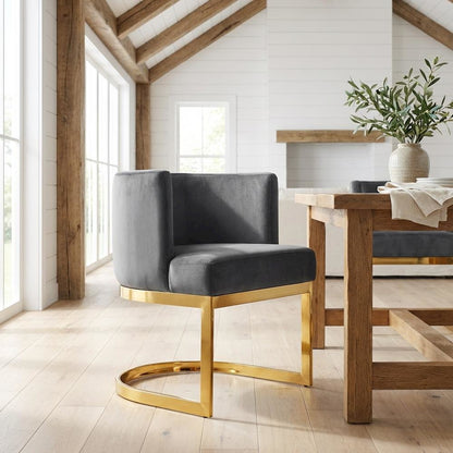 Gold Velvet Dining Chair with Armrests and Contemporary Design