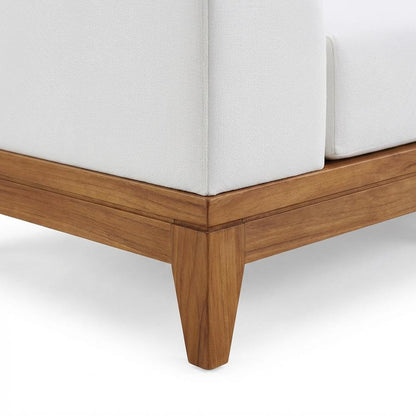 White Fabric Outdoor Patio Modular Sectional, Acacia Wood Finish, Contemporary