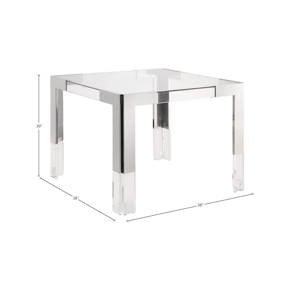Casper 38" Chrome Glass Top, Acrylic And Steel Base Dining / Game Table