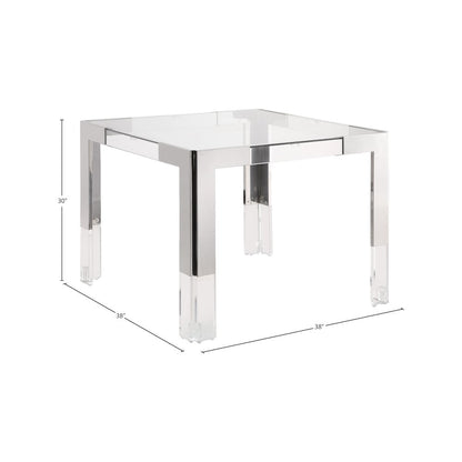 Casper 38" Chrome Glass Top, Acrylic And Steel Base Dining / Game Table