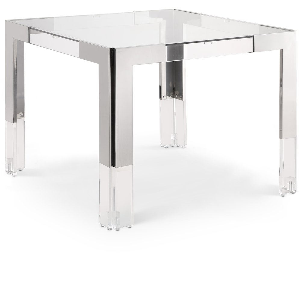 Casper 38" Chrome Glass Top, Acrylic And Steel Base Dining / Game Table