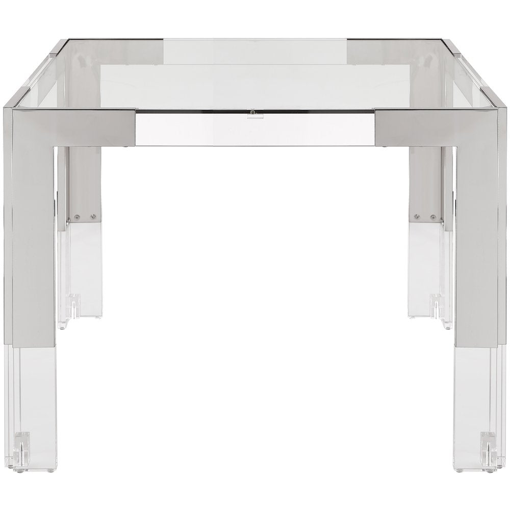 Casper 38" Chrome Glass Top, Acrylic And Steel Base Dining / Game Table