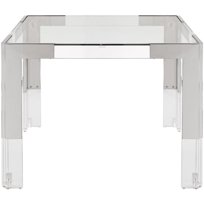 Casper 38" Chrome Glass Top, Acrylic And Steel Base Dining / Game Table