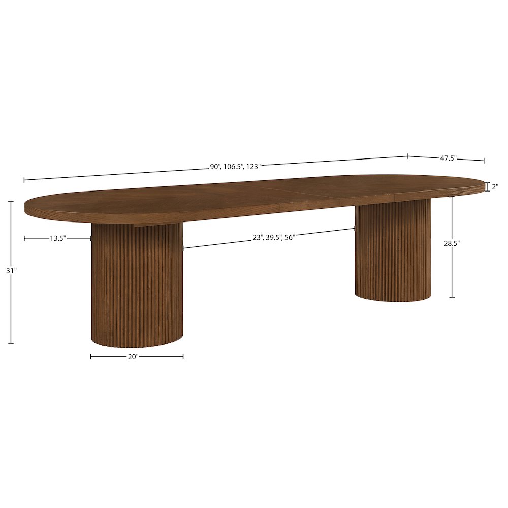 Belinda 90" / 106.5" / 123" Brown Oak Wood Dining Table