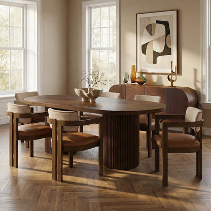 Belinda 90" / 106.5" / 123" Brown Oak Wood Dining Table