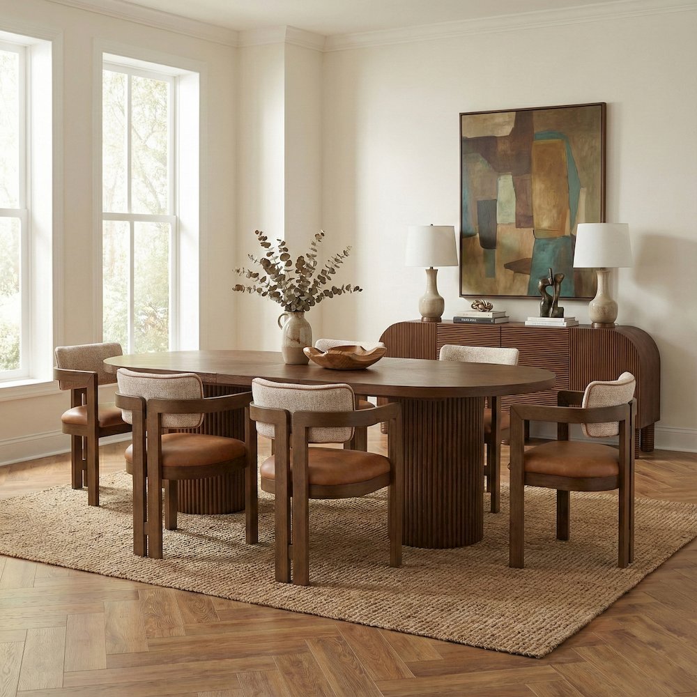 Belinda 90" / 106.5" / 123" Brown Oak Wood Dining Table