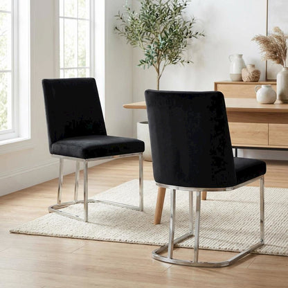 Chrome Contemporary Velvet Dining Chair Set of 2 with Cushioned Seat