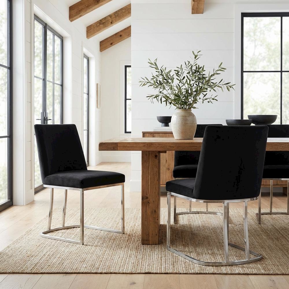 Chrome Contemporary Velvet Dining Chair Set of 2 with Cushioned Seat
