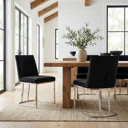 Chrome Contemporary Velvet Dining Chair Set of 2 with Cushioned Seat