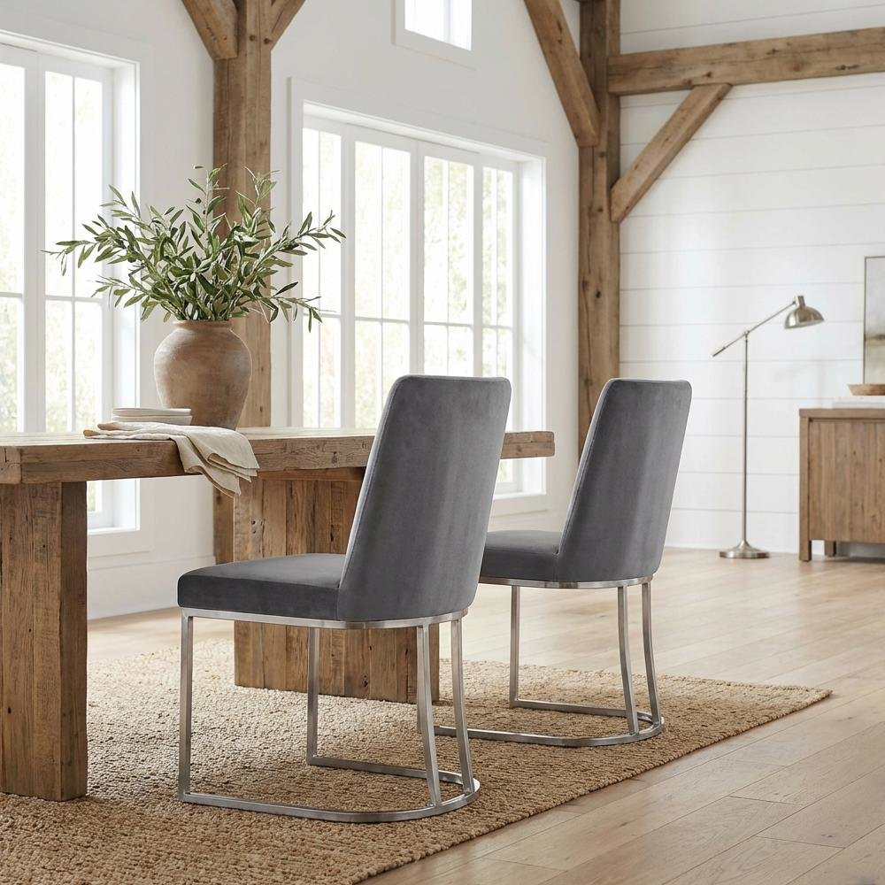 Chrome Velvet Dining Chairs Set of 2 with Contemporary Design