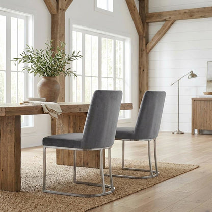 Chrome Velvet Dining Chairs Set of 2 with Contemporary Design