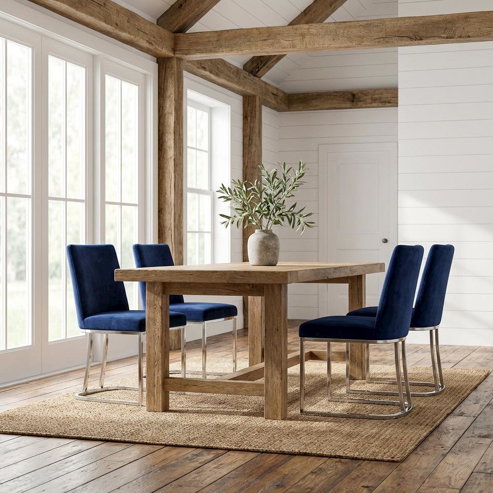 Chrome Velvet Dining Chair Set of 2 with Cushioned Seat and Contemporary Design