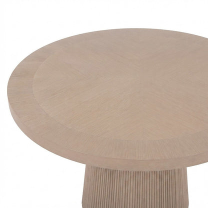 Round Dining Table with Fluted Base, Mid-Century Modern, Natural Oak Veneer