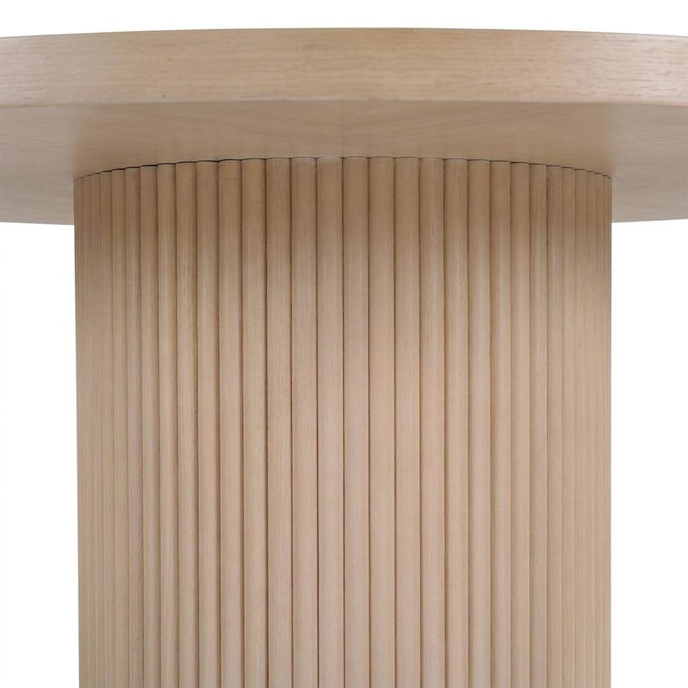 Round Dining Table with Fluted Base, Mid-Century Modern, Natural Oak Veneer