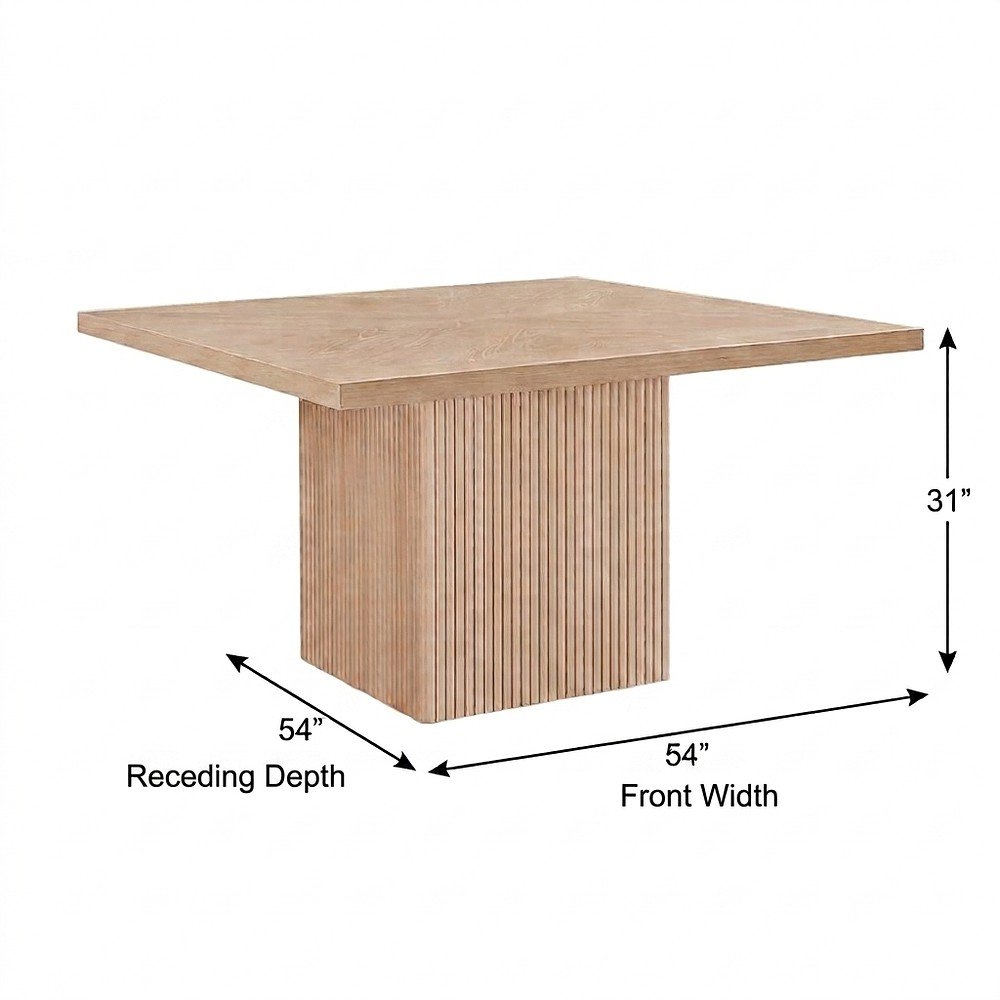 Square Rubberwood Dining Table with Mid-Century Modern Style, Natural Oak Veneer