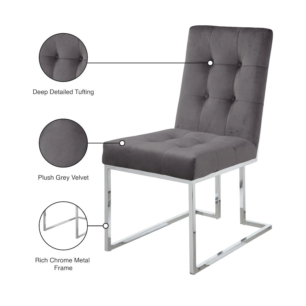 Alexis Grey Velvet Dining Chair, Set of 2