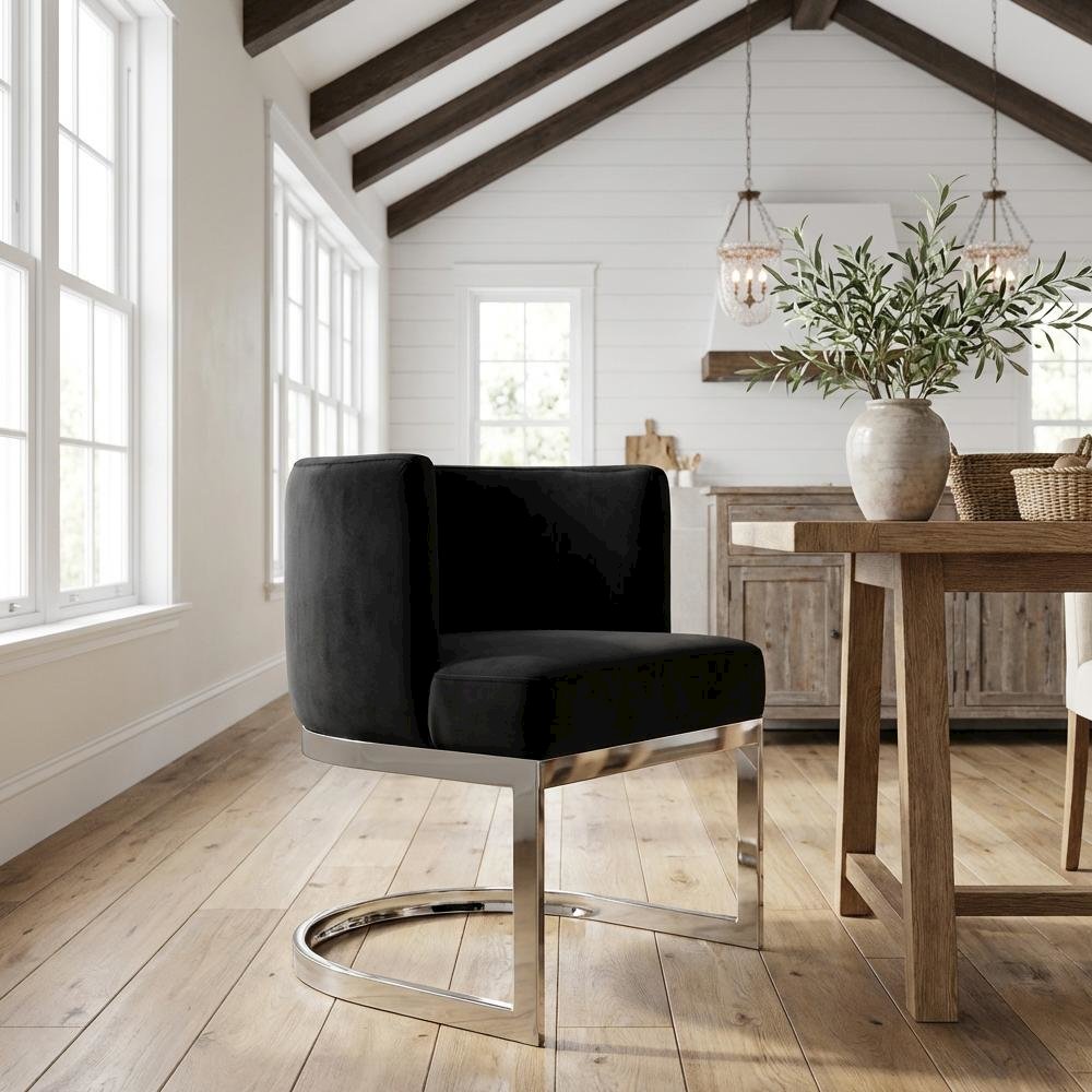 Chrome Dining Chair with Velvet Upholstery and Contemporary Design
