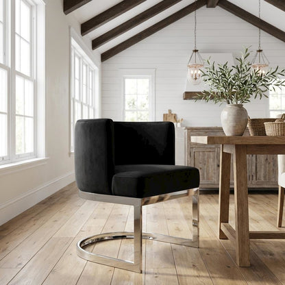 Chrome Dining Chair with Velvet Upholstery and Contemporary Design