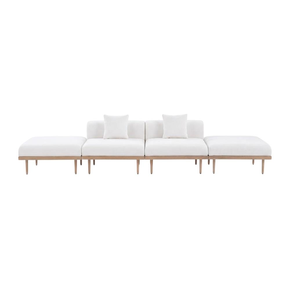 Cream Fabric Outdoor Modular Sofa Set with Cushions and Contemporary Style