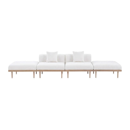 Cream Fabric Outdoor Modular Sofa Set with Cushions and Contemporary Style