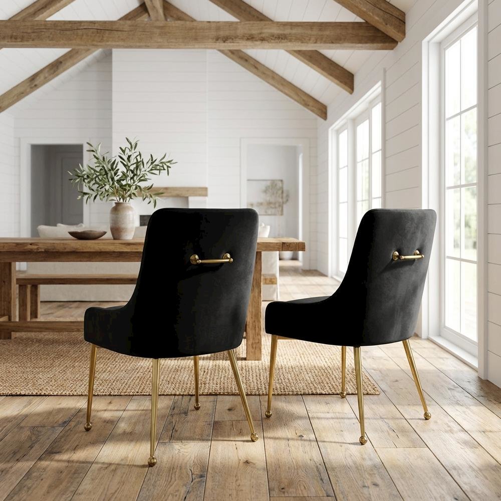 Gold Contemporary Dining Chairs Set of 2 with Velvet Upholstery and Sturdy Frame
