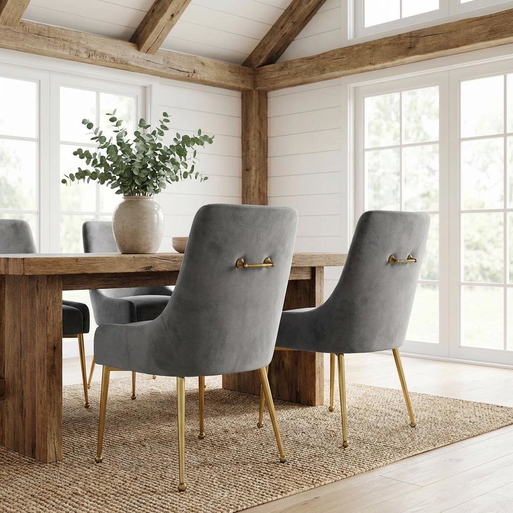 Gold Velvet Dining Chairs Set of 2 with Contemporary Design and Cushioned Seats