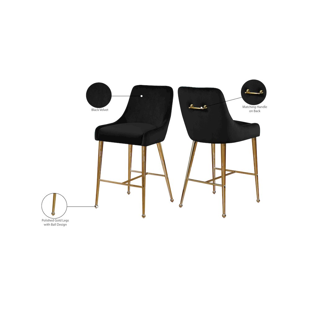 Owen Black Velvet Stool, Set of 2