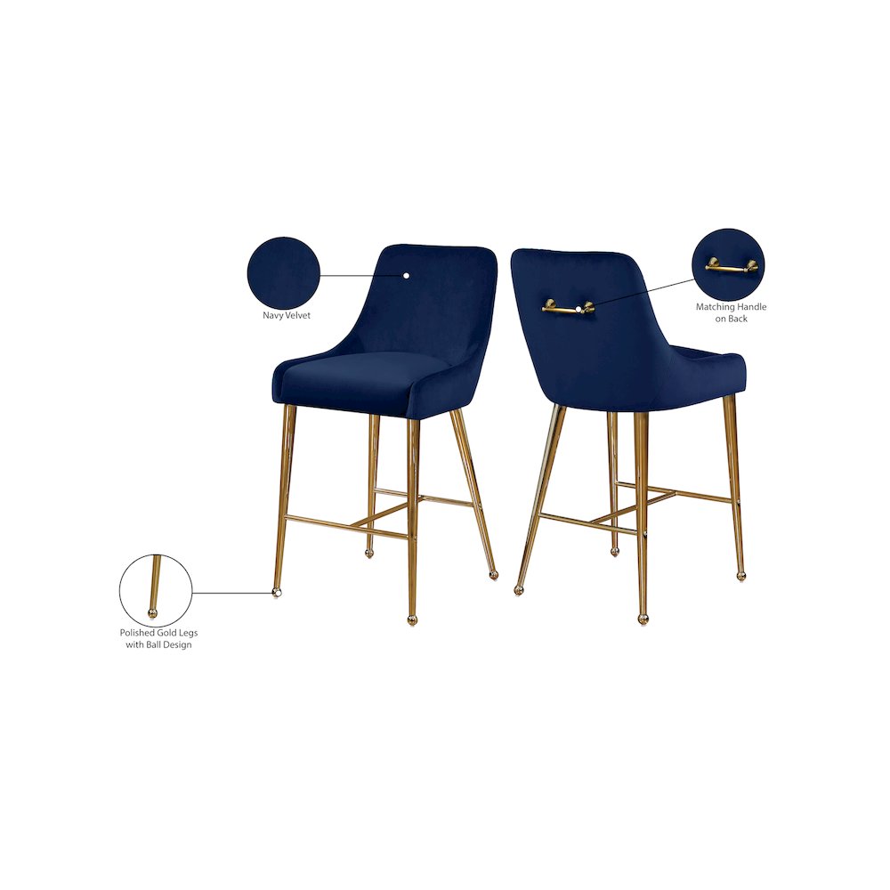Owen Navy Velvet Stool, Set of 2